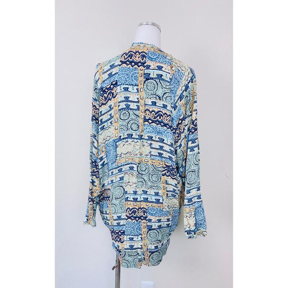 1990s Vintage Blue Southwestern Sarong Skirt Set / 90s Rayon Cocoon Jacket 10 - Picture 5 of 10